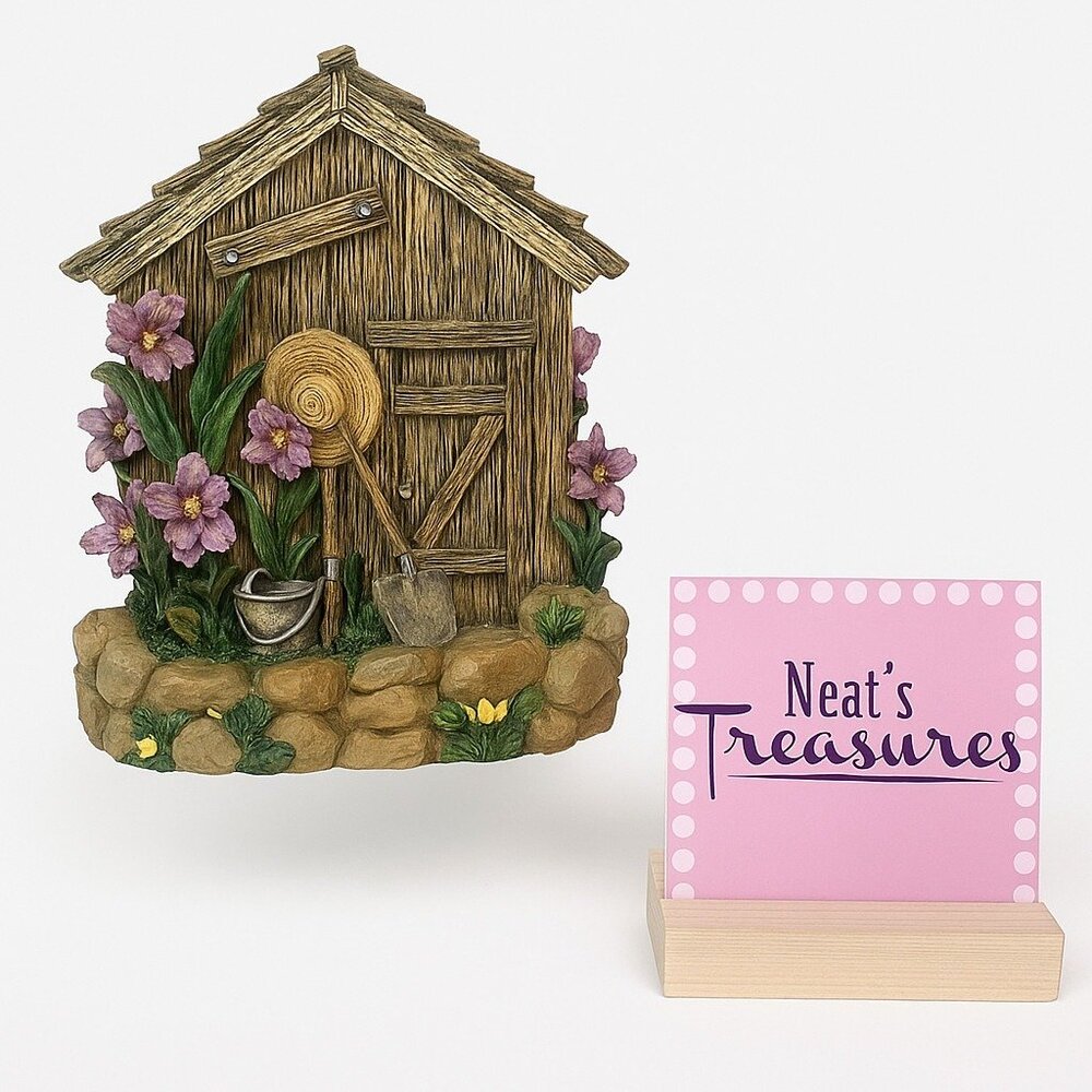 Young FLOWER GARDEN SHED 3D Resin Wall Plaque Free Stand Tabletop 6.5" Figurine